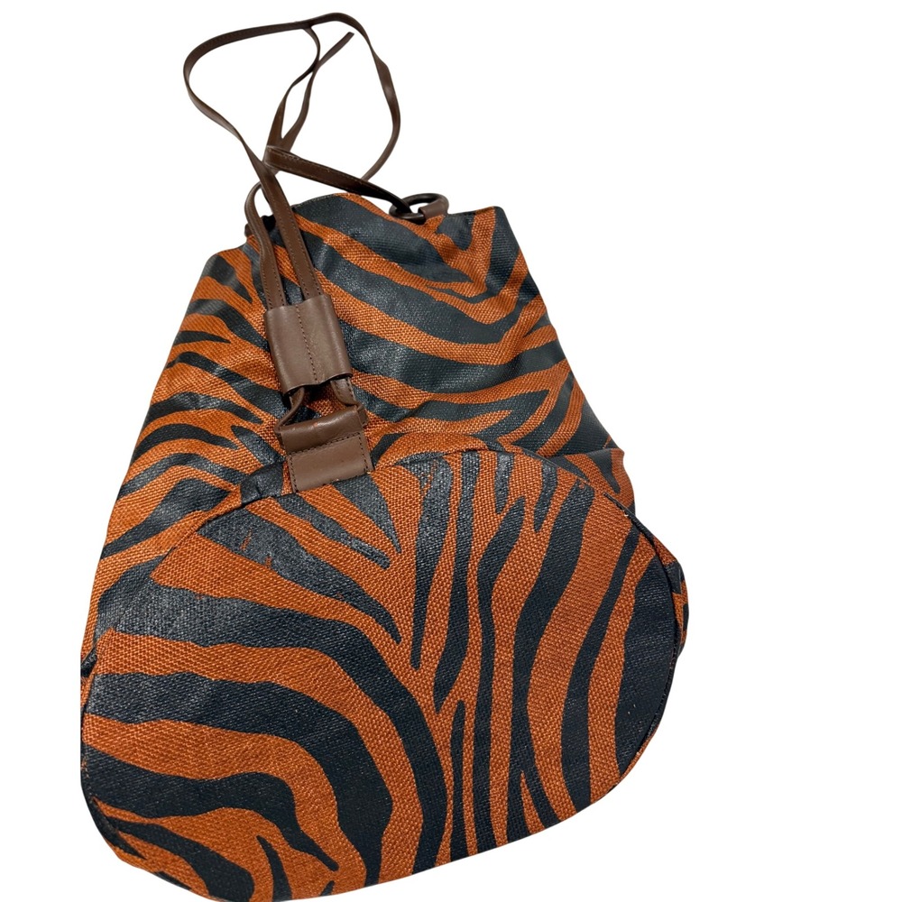 Alfredo Picchi Bucket Bag Zebra‎ Woven Leather Trim Boho Y2K Safari Quiet Luxury - Picture 7 of 11